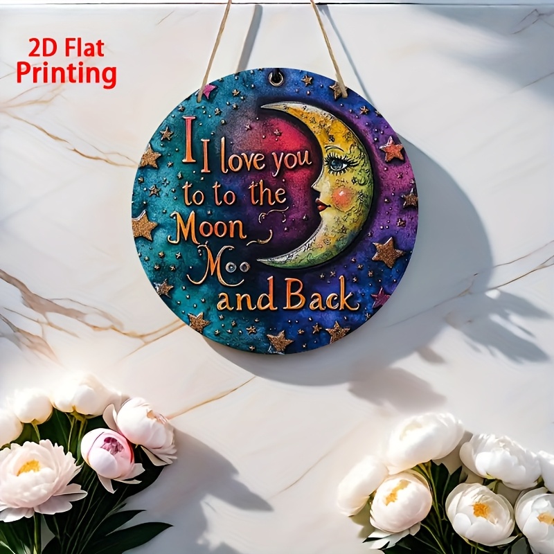 TEMU 2d Flat Round Wooden Hanging Plaque, I Love You And Moon Romantic Wall Sign, Boho Bedroom Home Ornament, Colored Print , Not Carved, Not 3d