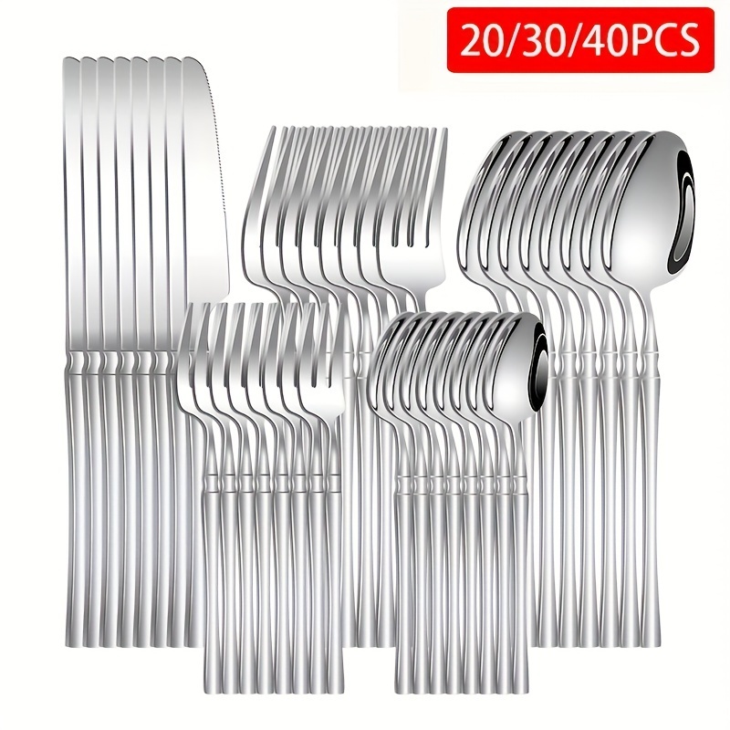item picture 20 30 40pcs of elegant stainless steel cutlery with a   designed small waist handle suitable for 4 6 8 people for families kitchens restaurants parties christmas hotels and weddings dishwasher safe
