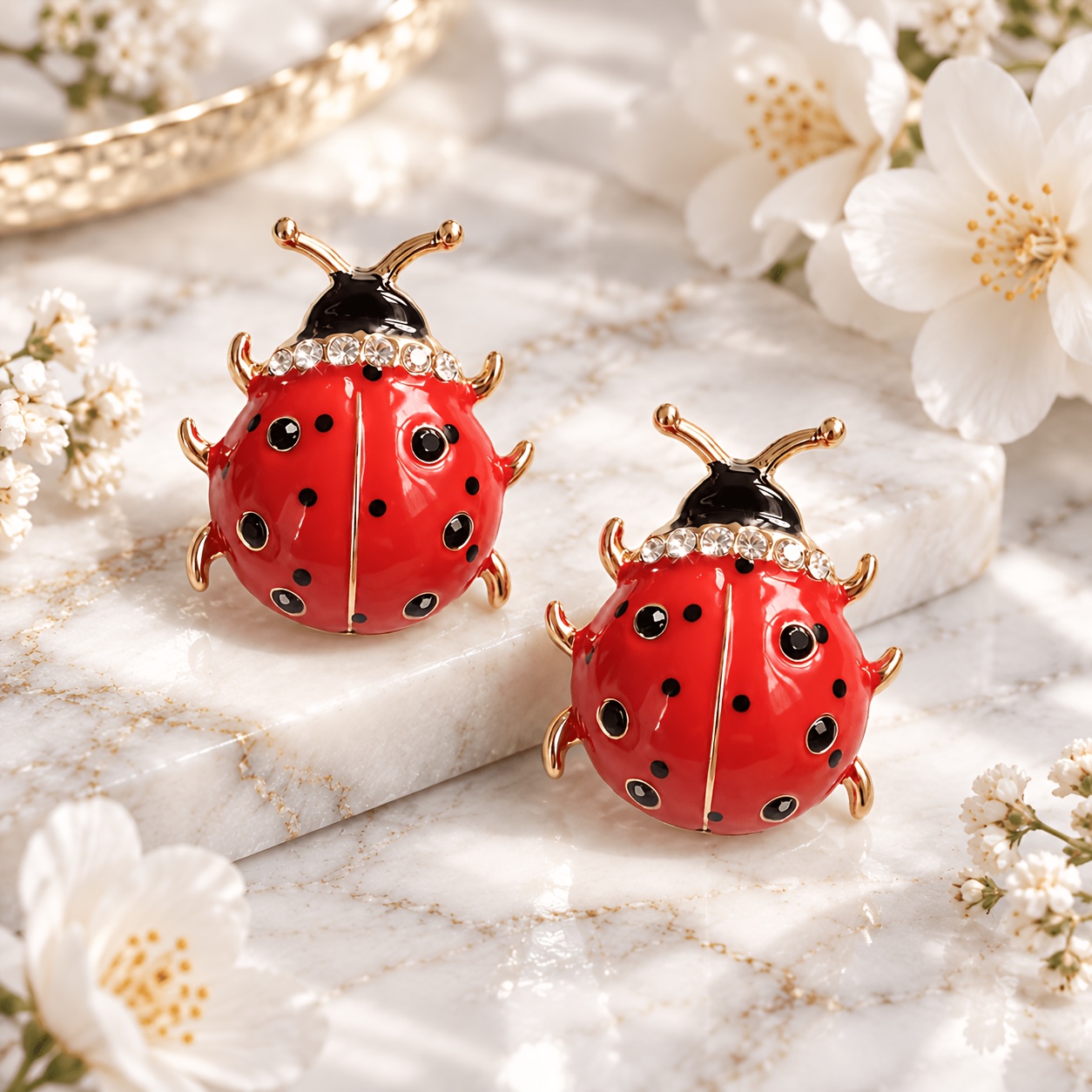 TEMU 2pcs Cute Ladybug Enamel Drip Rhinestone Alloy Brooch, Cartoon Insect Badge, And Backpack Decorative Pin, Fun Small Accessory Giftchristmas Gift