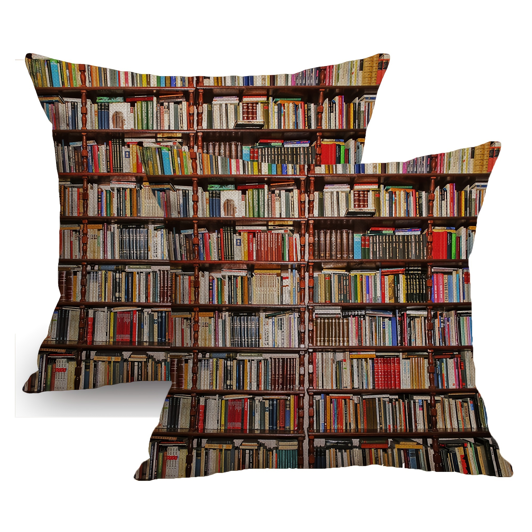 

2-pack Library Bookshelf Print Throw Pillow Covers 18 Inch, Contemporary Style Polyester Hypoallergenic With Zipper Closure, Machine Washable Decorative Pillowcases For Room Types