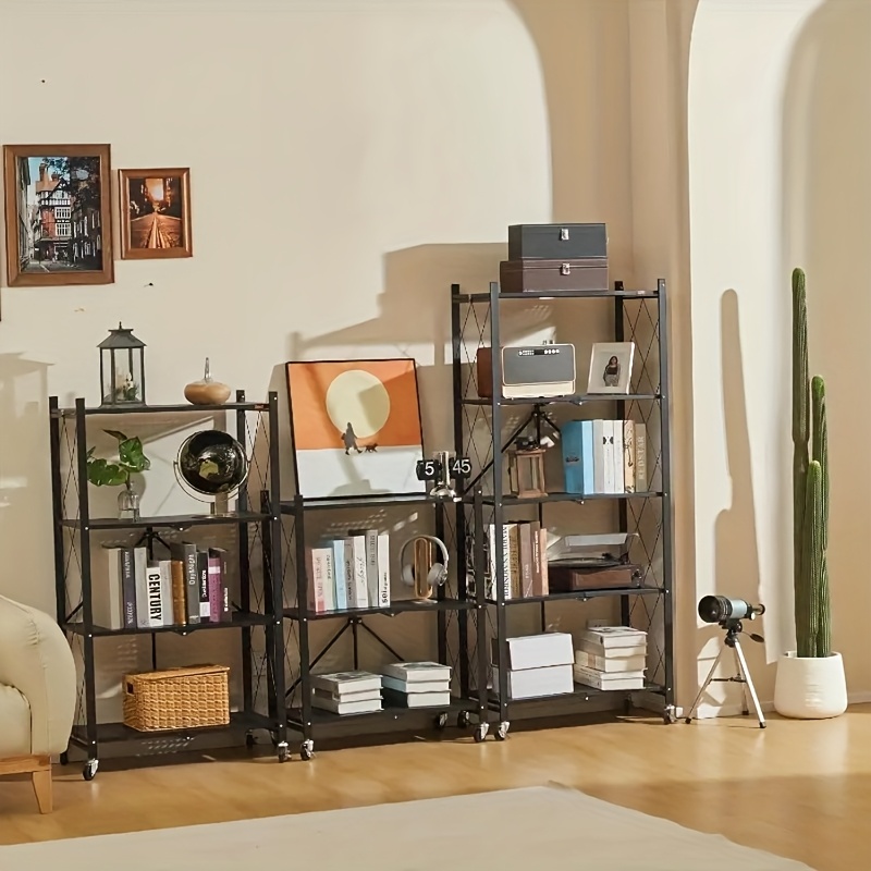Office Bookshelf Shelving Unit, 3/4/5-Tier Unassembled Storage Rack, Equipped with Wheeled Multi-Layer Storage Shelves, Portable Floor-Standing Versatile Miscellaneous Storage Rack