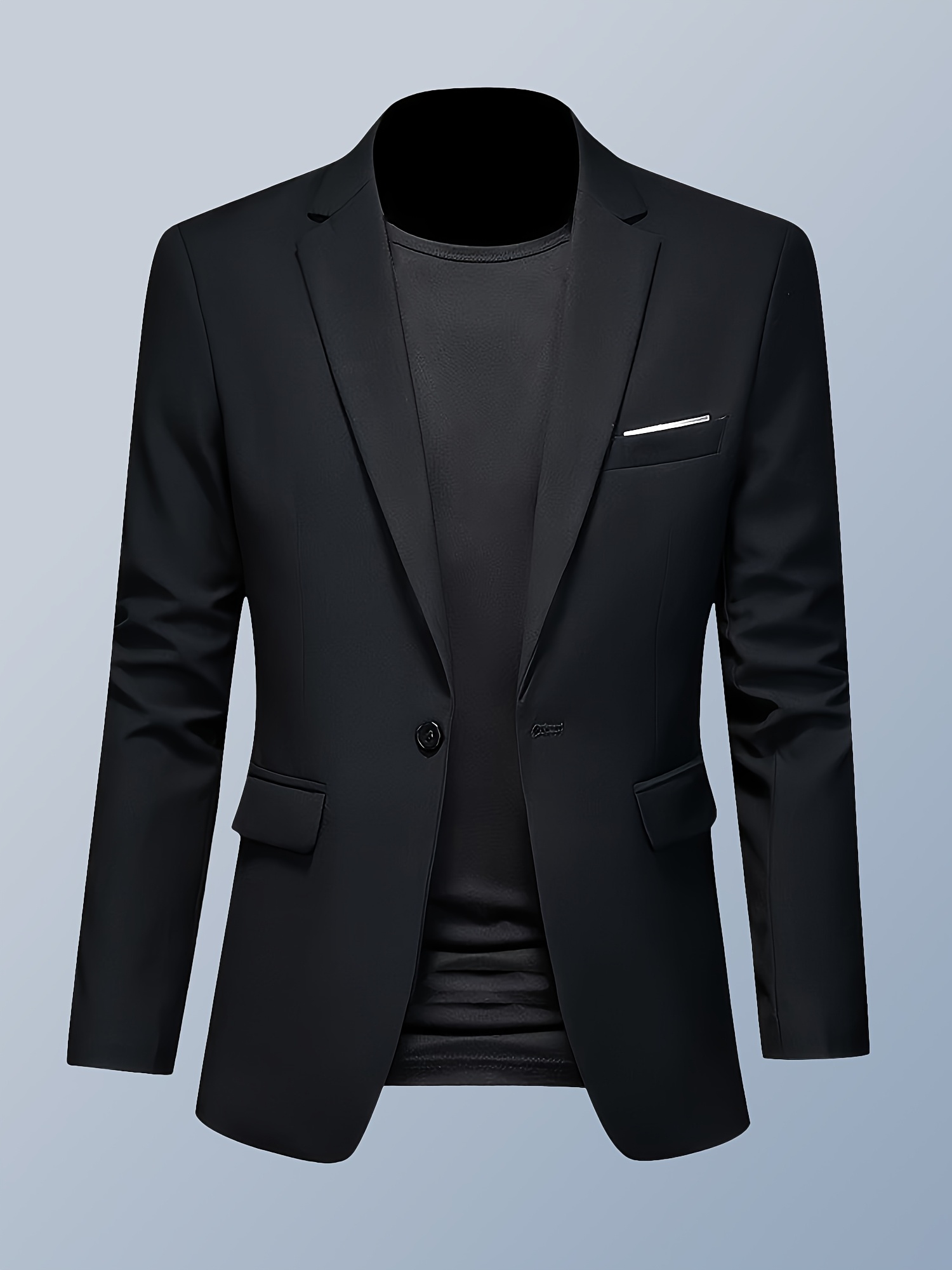 imagen del artículo   casual para hombre, corte entallado y cuello de  , diseño de un botón, chaqueta   para  ,  , reuniones  