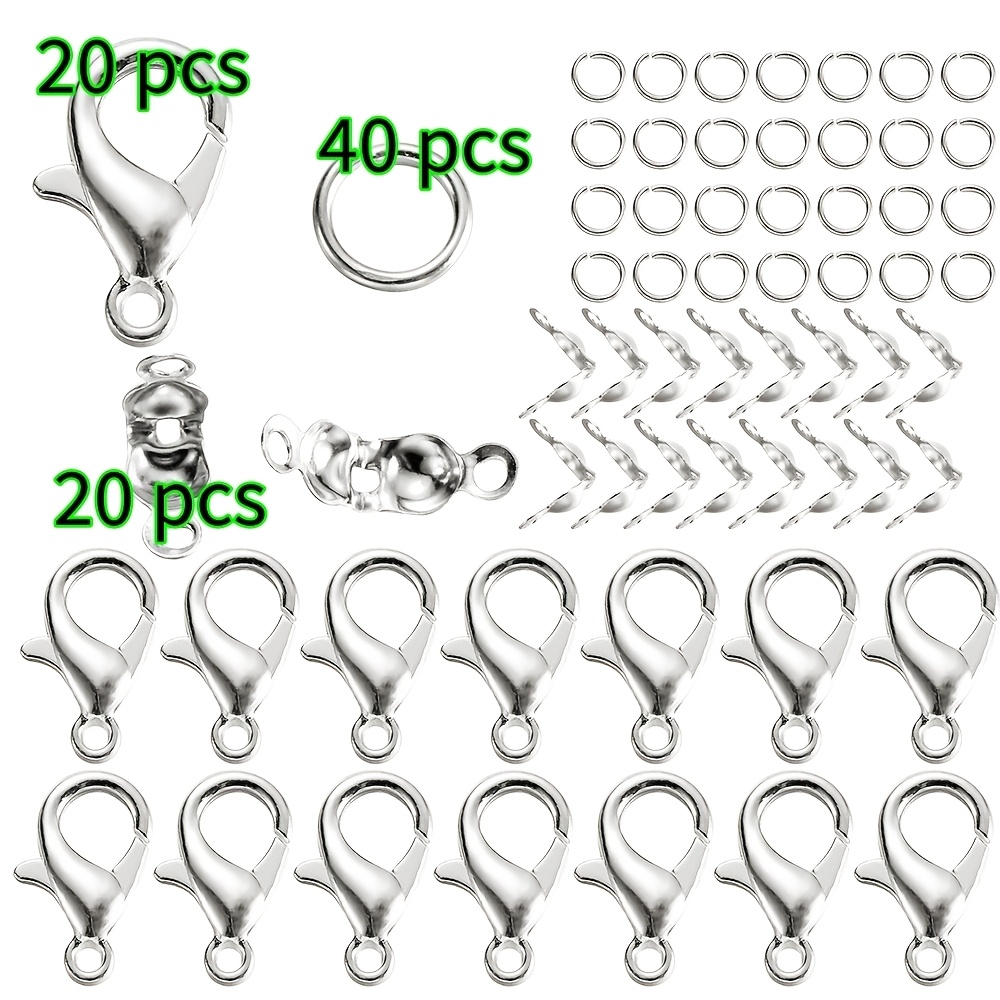 Image of 20pcs Alloy Lobster Clasps And 40pcs Jump Rings And 20pcs Connector Clasps Crimp Ends For Bracelet Necklace Chains Jewelry Making Supplies