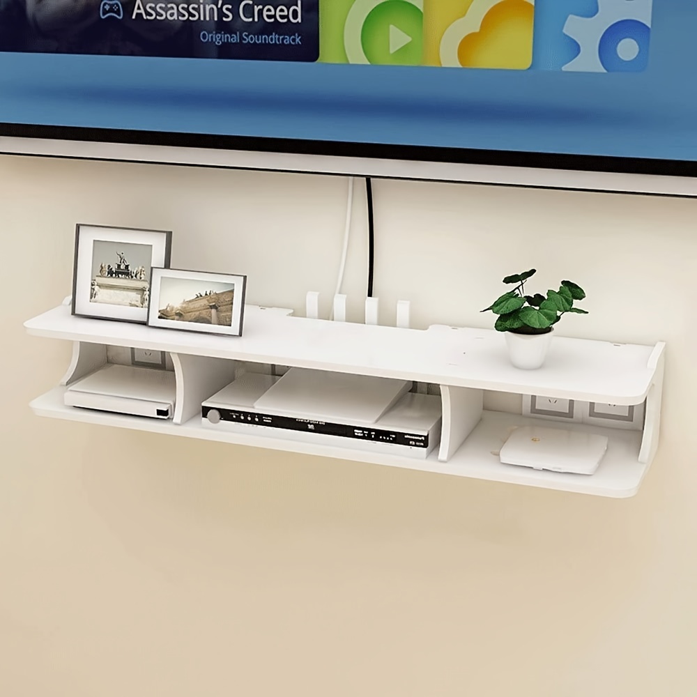 

Contemporary Floating Tv Wall Storage Shelf - Wood, 3-tier Organizer For Router, Set-, Remote & Decor - Space-saving Room, Floating Shelves