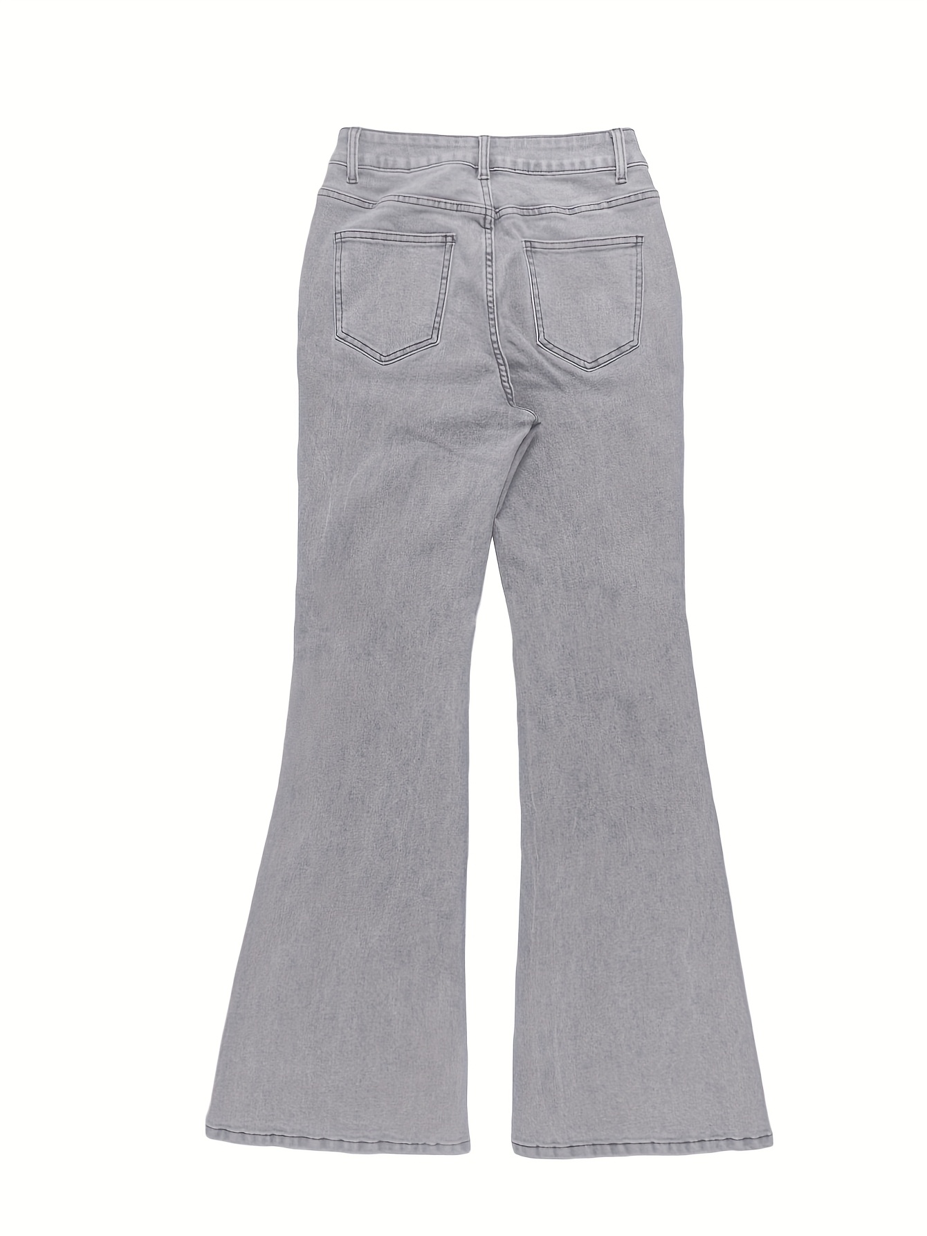 GILIPUR MH1025 Light Blue Retro High-Waist Stretch Straight Leg Women's Pants, Street Style Solid Color Long Pants with Pockets, All-Season Comfortable Stretch Fabric, Machine Washable