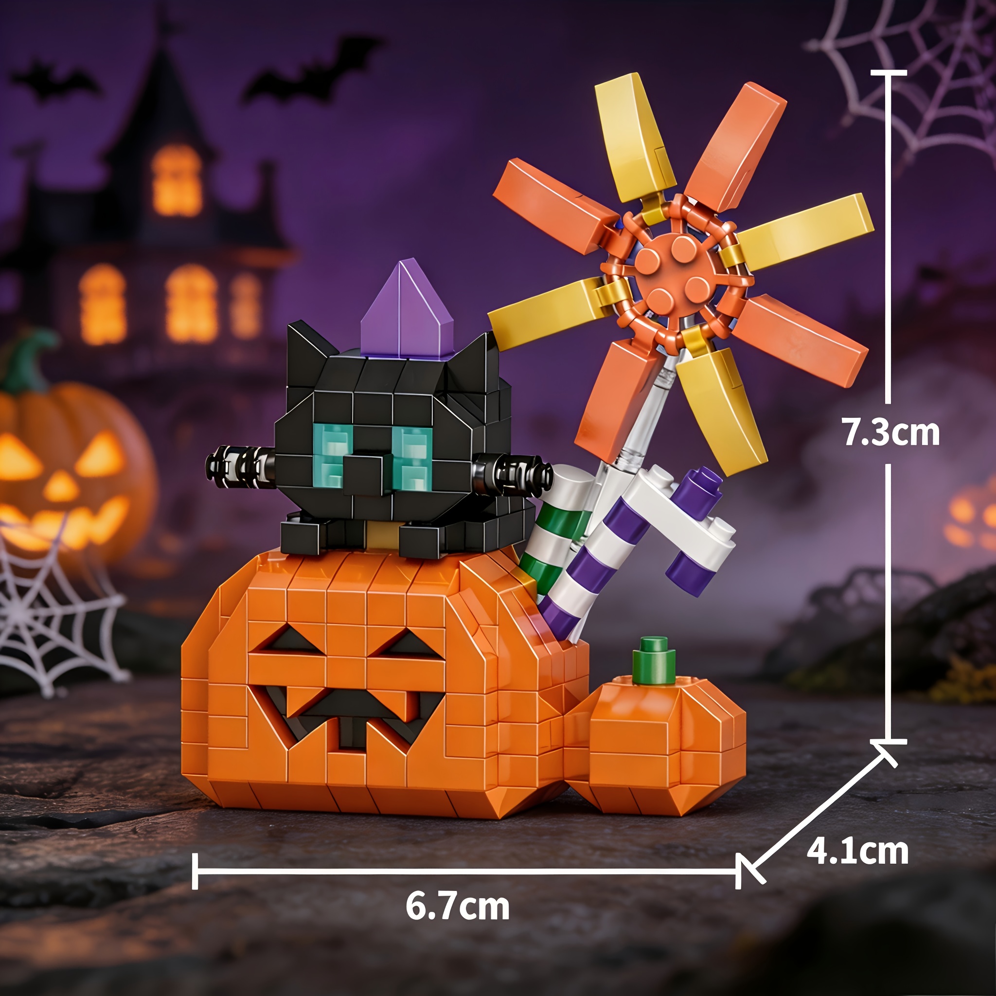 TEMU Coffret de de Construction Série Halloween, Squelette d'Homme, Vampire, , Clown, Citrouille Flamme Esprit de Chat, de Vampire Jouet à Assembler,