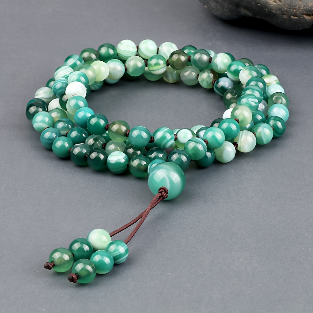 Vacation Style Green Striped Agate Necklace, Gift for Him