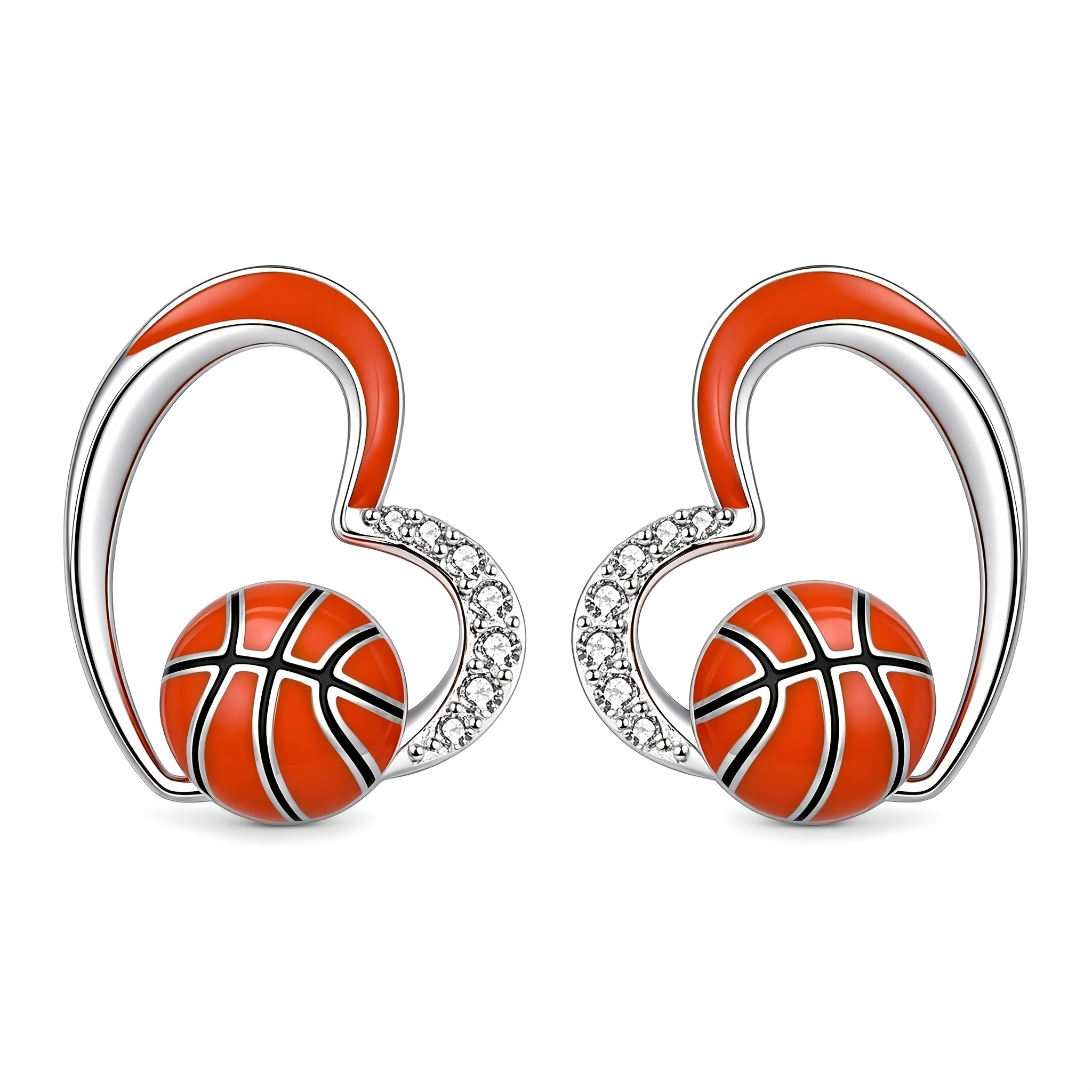 TEMU 1 Paire de Boucles d'Oreilles de Cœur avec Cintres de Basketball, Clips d'Oreilles de Style Sportif avec Incrustations de , Boucles d'Oreilles