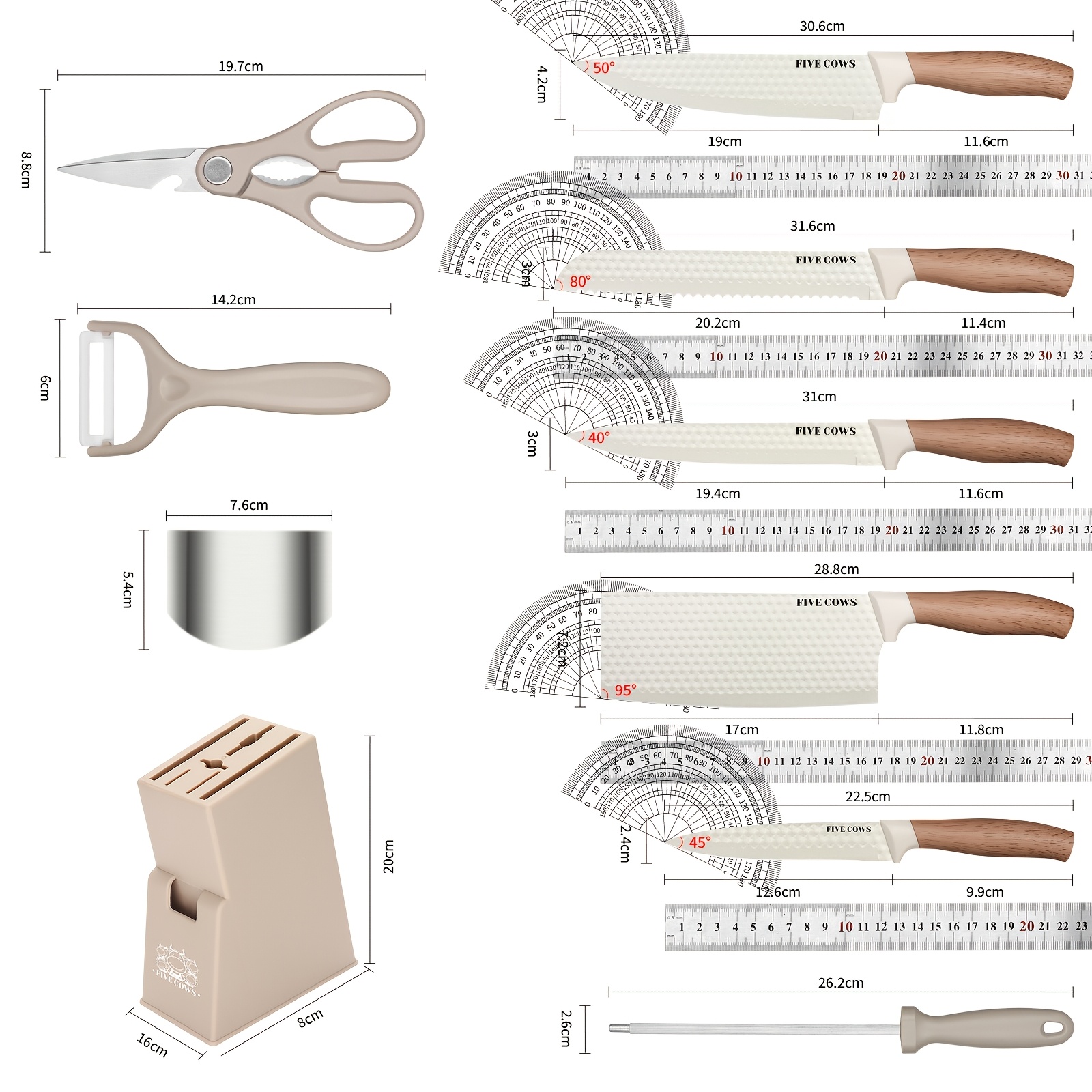 10pcs Knife Block Set with Sharpening Steel& Peeler- Chef& Bread Knives, Finger Guard| High-Carbon Stainless Steel, Dishwasher Safe| Perfect Christmas Gift for Home Chefs