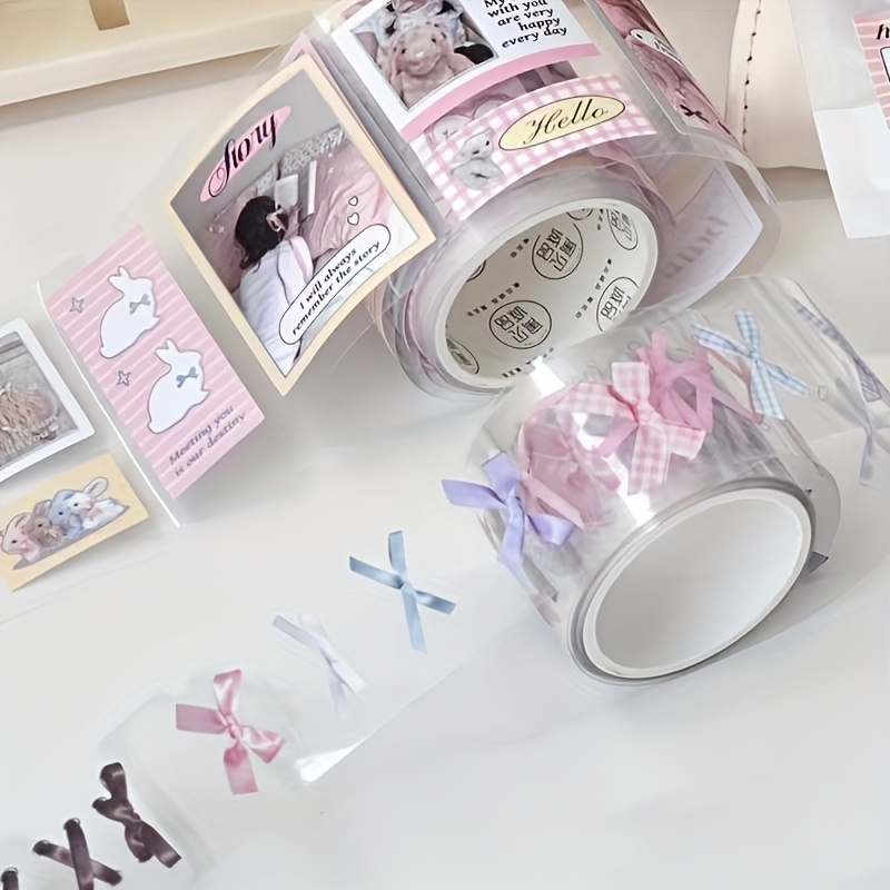 Fashionable Bowknot Washi Tape, Reusable Self-Adhesive Decorative Sticker, PET Material, Glossy Finish, Irregular Shape for DIY Crafts and Packaging