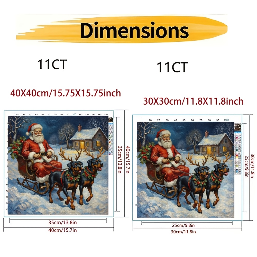 New DIY Cross-Stitch Printed Kit, Santa Pulled by Sled Dogs