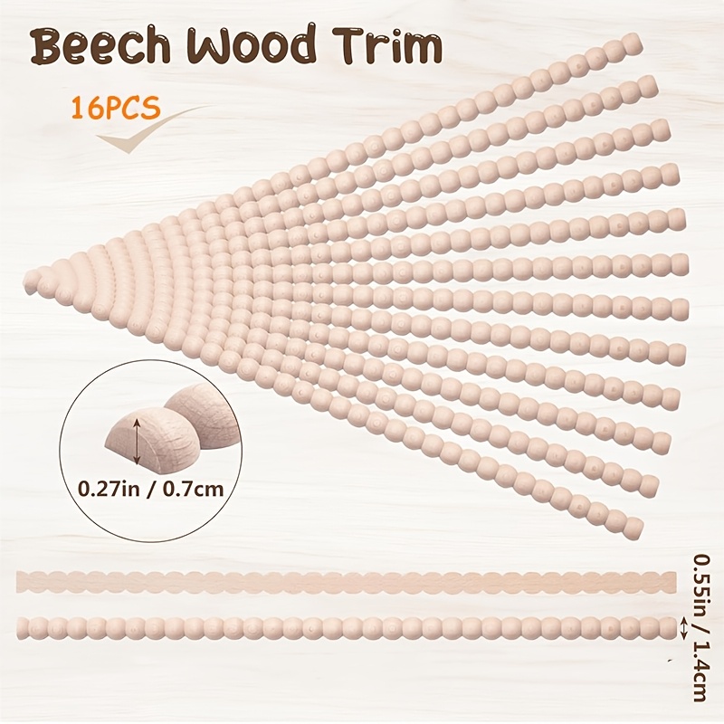 16pcs Wood Beaded Bobbin Wood Trim Molding With Beaded Edges - Wood Strips For Diy & Cabinet, Door, Window Frame Trim, Furniture Appliques - Wood Material (for Improvement)