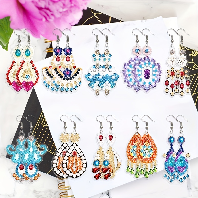 

10 Pairs Of Diy Diamond Painting Earrings With Double-sided Diamonds 5d Crafts Handmade Stick-on Diamond Art Set Earrings Combination Gift Set
