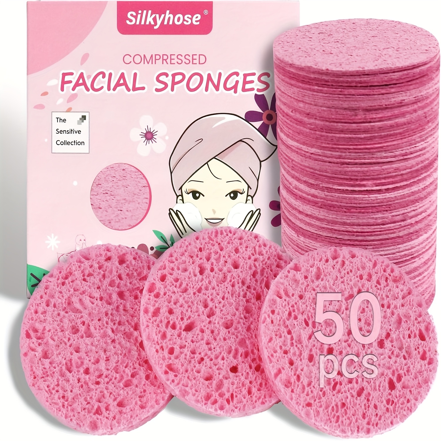 

50-count Compressed Facial Sponges Cellulose Cosmetic Spa Sponges For Cleansing Makeup And Mask Removal Exfoliating|skin Massage