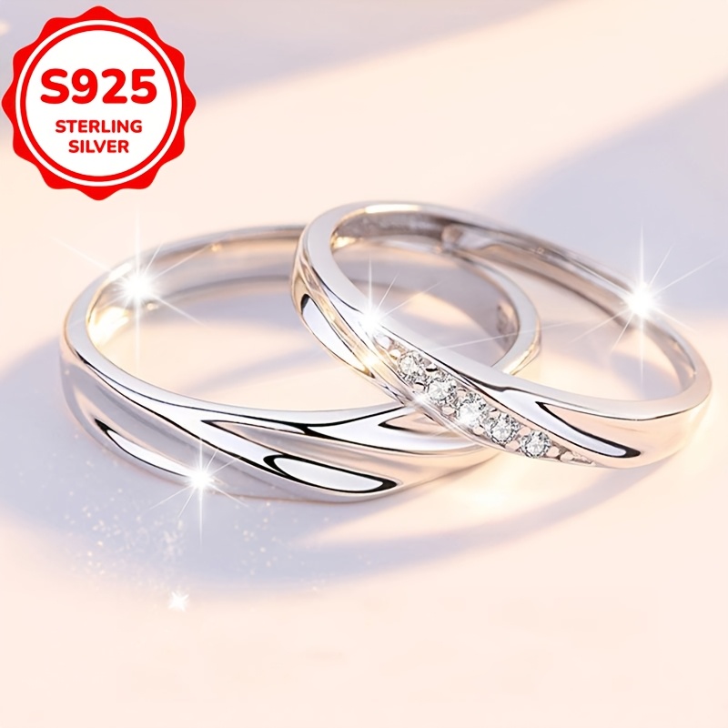 2pc Women's S925 Pure Silver Mobius Loop Couple Rings, Adjustable