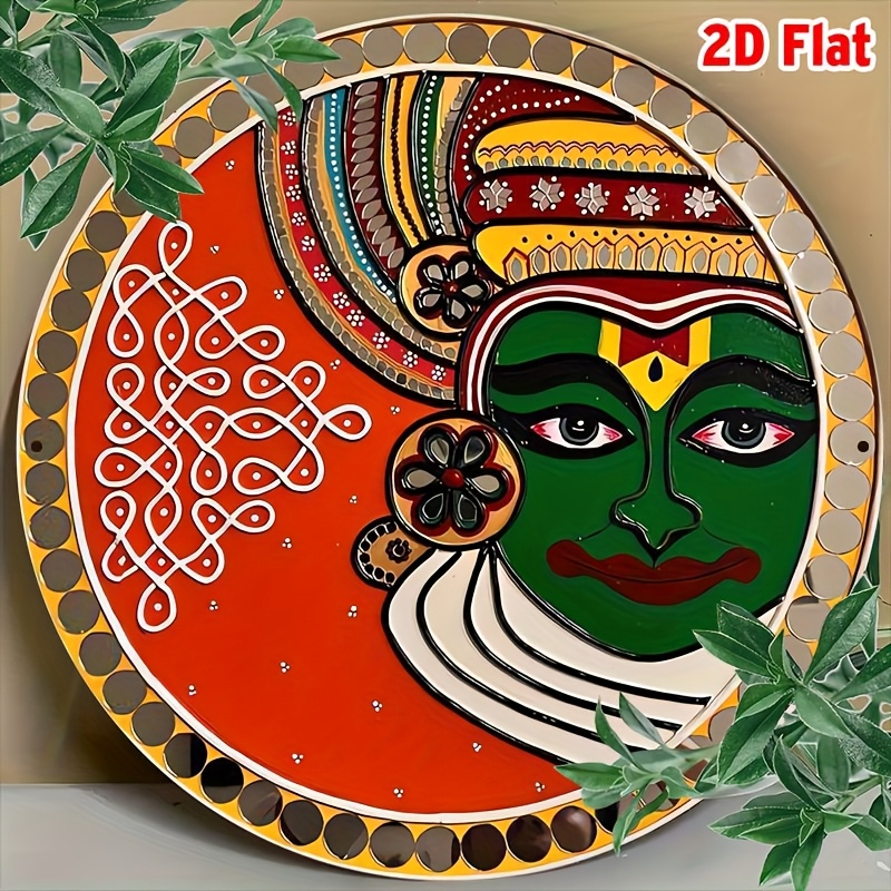 TEMU 2d Flat - 1pc Vintage Indian Traditional Aluminum Wall Art Sign - Waterproof & Dustproof, Vibrant Colors, Intricate Patterns For Home Decor,
