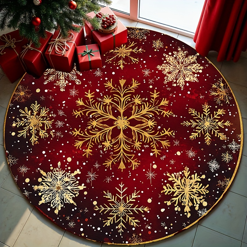 

Golden Christmas Round Rug - Soft, Absorbent & Non-slip, Machine Washable For Entryway, Living Room, Bedroom - Perfect Under Christmas Tree & Home Decor, Best For Christmas