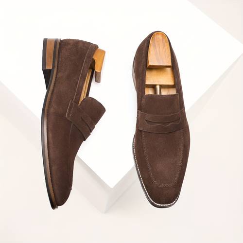 mens genuine slip on loafer dress shoes non slip rubber sole round toe casual loafers for office casual attire footwear suitable for men
