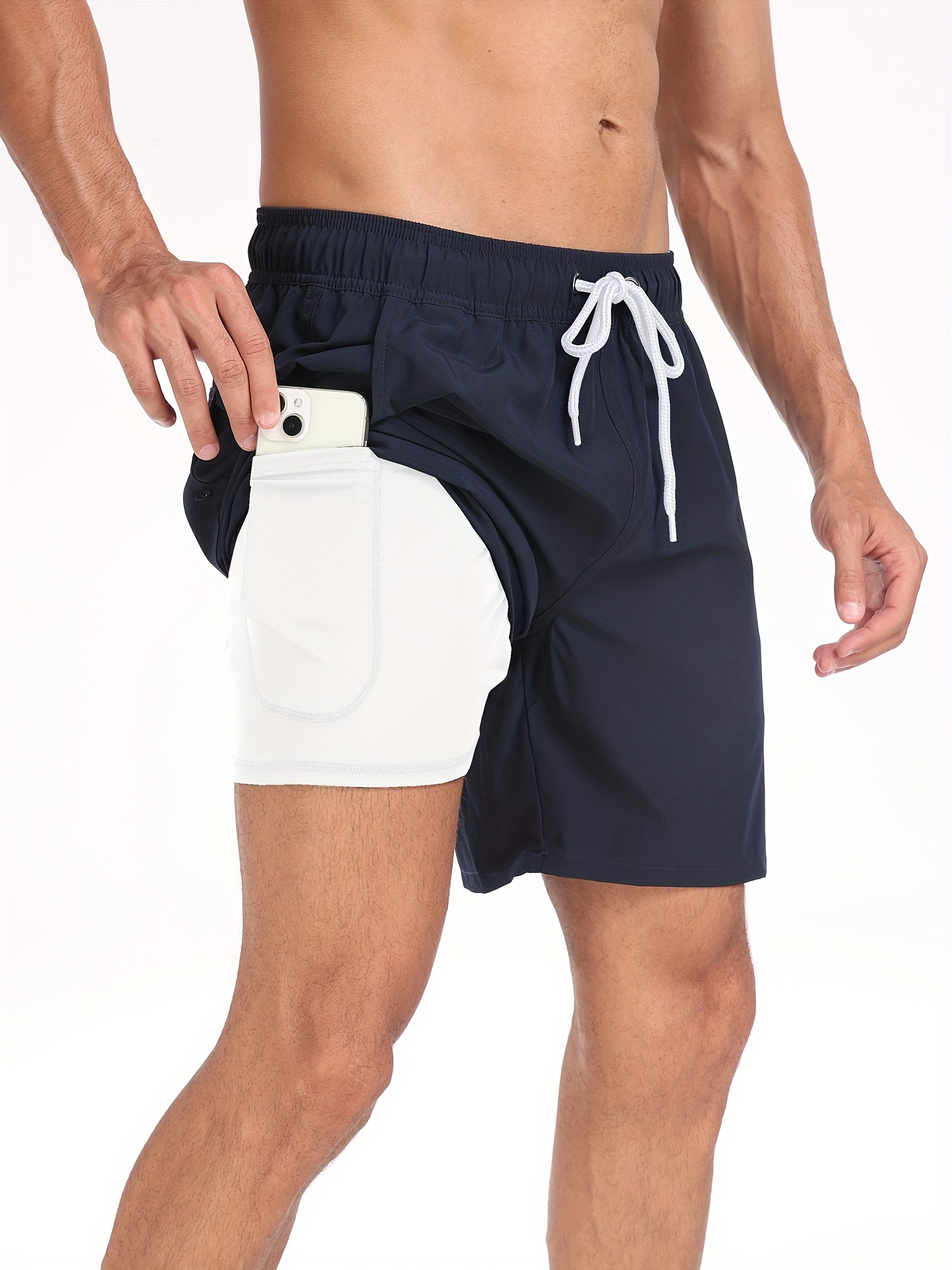 mens two   board shorts with pockets athletic quick dry slightly stretch drawstring workout shorts with assorted colors details 12