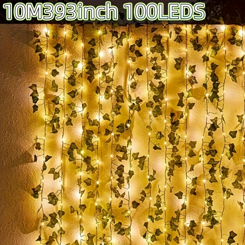 TEMU 1pc New Lithium Battery Solar Fairy Lights, 50/100 Led Artificial Ivy Fairy String Lights With 8 Lighting , Ideal For Outdoor Gardens, Walls, ,