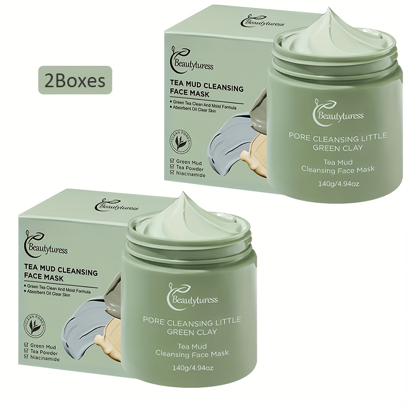 Image of 2boxes-tea Mud Cleansing Mask - Cleansing, Hydrating With Hyaluronic Acid & Niacinamide, Oil Control, Moisturizing, Fragrance-free, Latex-free, Ideal For Types