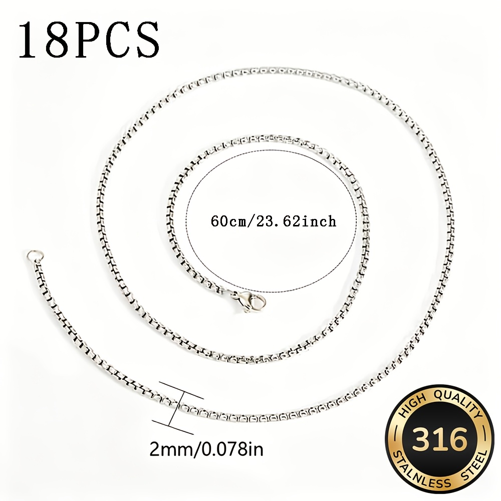 TEMU Collier Chaîne Carrée 18 pièces, Imperméable, Durable, Non Revêtu, Matériau Hypoallergénique, Style Unisexe, Chaîne de Clavicule Simple et pour