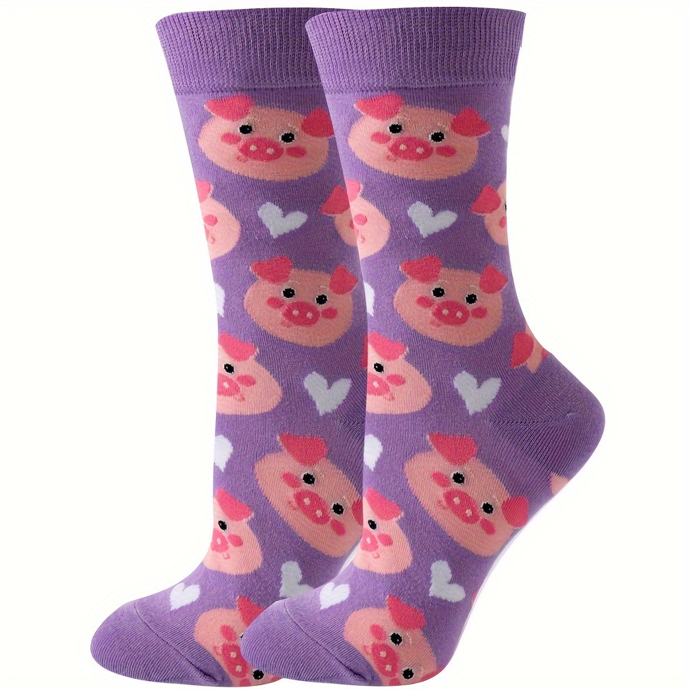 

Cartoon Animal & Heart Socks, Trendy & Breathable Mid Tube Socks, Women's Stockings & Hosiery