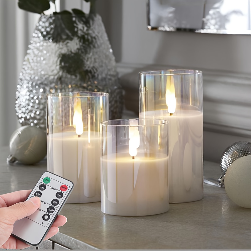 3-PACK Grijze Gouden Witte Elektronische Rookloze Kerstkaarsen met Afstandsbediening, Timer 2/4/6/8 Uur
