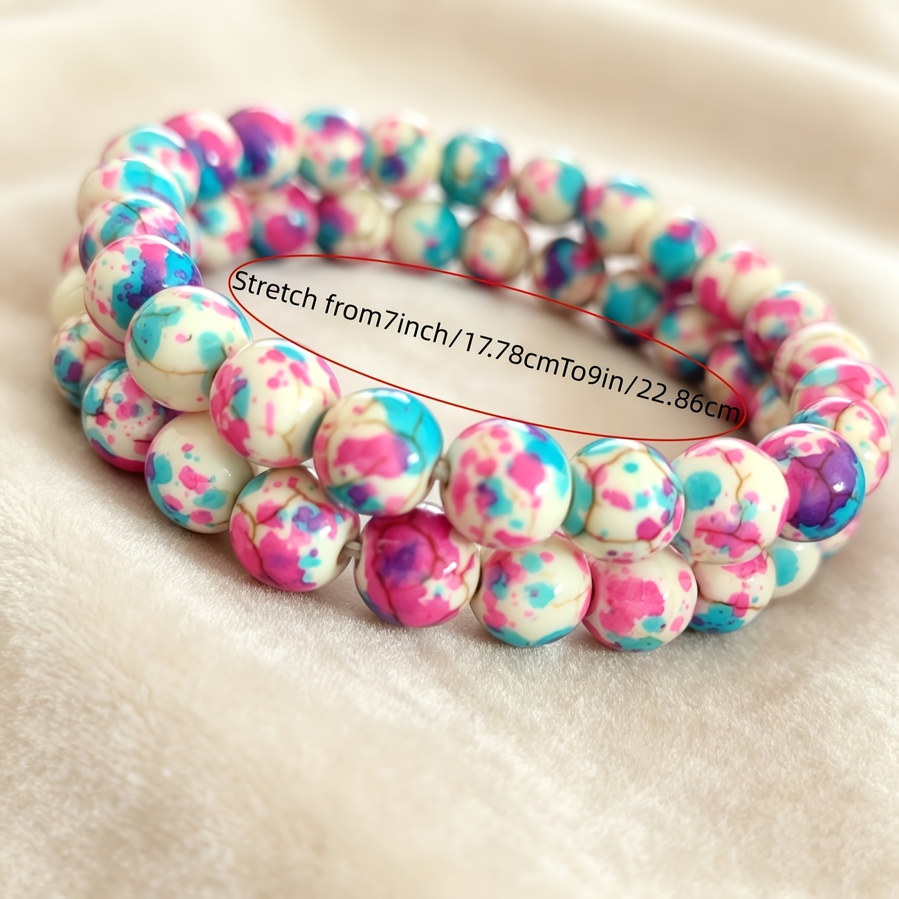 2pcs Dreamy Pink & Blue Iridescent Stone Bead Bracelet Set