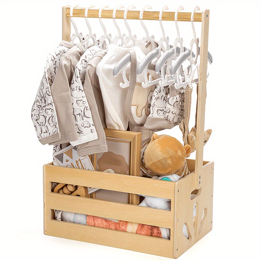 

Contemporary Wooden Baby Hamper, Nursery Storage Organizer With Hanging Rod And Multiple Compartments For Clothes, Toys, Diapers - Rectangle, For Rooms, Ideal For Newborn Gift (yellow, 14+ Age Group)