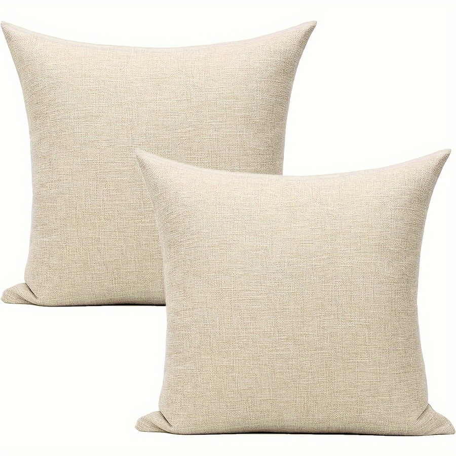 

2pcs Beige Linen Throw Pillow Covers 100% Woven Linen Zipper Closure Contemporary Style Machine Washable For Home Office Sofa Couch Patio Decor
