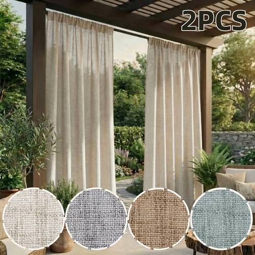 set of two outdoor curtains with a texture in a bohemian style