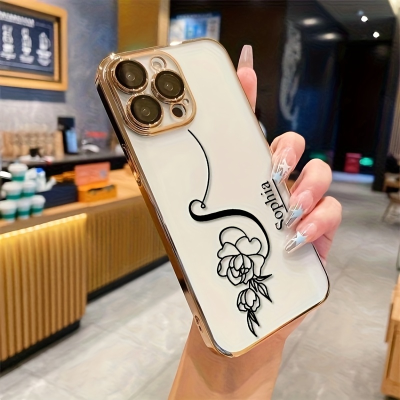 TEMU Personalized Customized Name Case For Iphone 17 16 15 14 13 12 11 Pro Max Luxury Transparent Plating Tpu Diy Name Gifts Cover 17 16 15 14 Plus