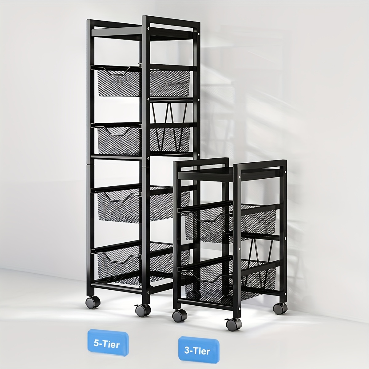   storage cart 3 5 tier narrow kitchen rolling cart on wheels for small space mobile spice rack seasoning organizer utility serving cart for kitchen bathroom laundry black utility racks