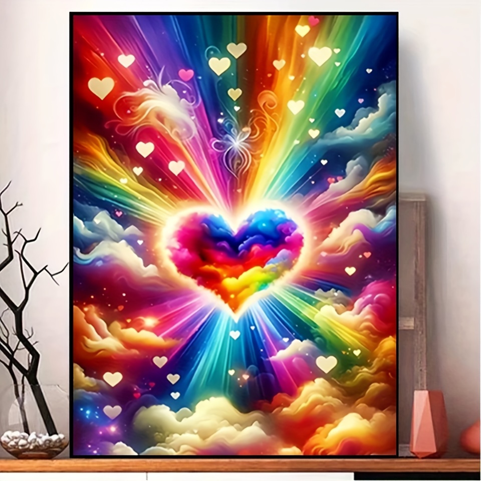 

5d Full Drill Diamond Painting Kit 30x40cm, Round Acrylic (pmma) Diamond Mosaic Art, Colorful Heart Design Diy Embroidery Cross-stitch Craft With Complete Accessories, Wall Decor