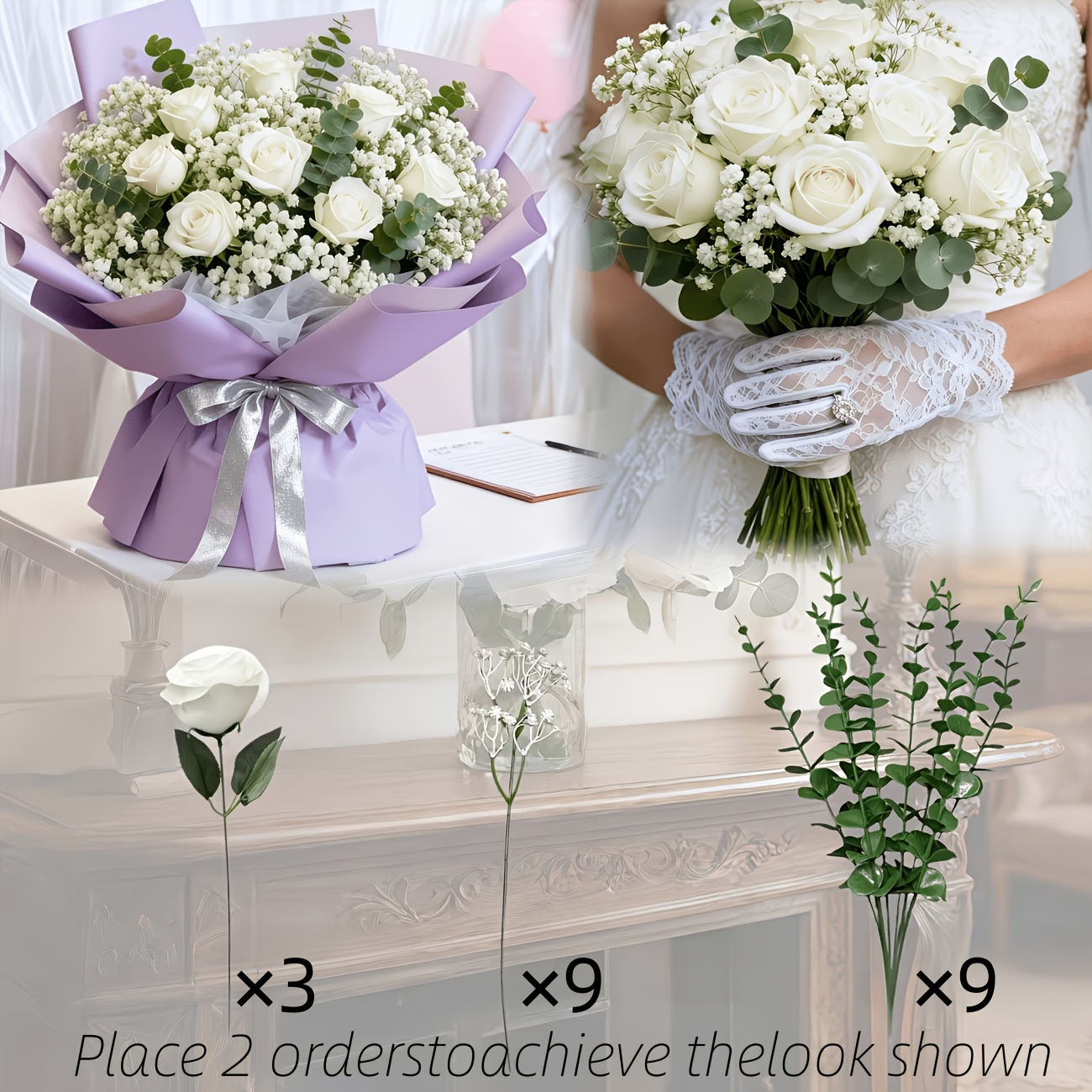 TEMU Ensemble de 21 pièces artificielles /Gypsophile/Eucalyptus - Décoration d'intérieur - Décoration de fêtes - Décoration de mariage - , Mariage -