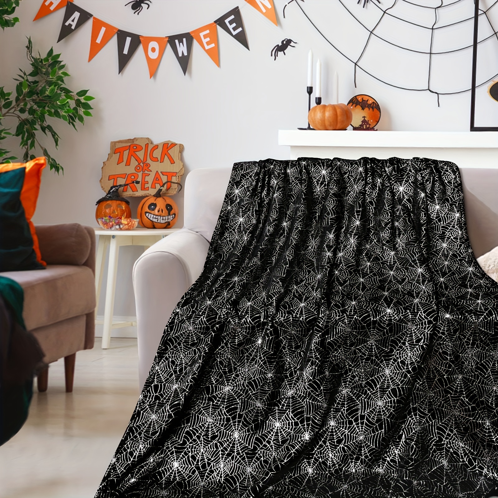 

Throw Blanket Print, Soft Spider Web Throw Blankets For Couch, Warm Cobweb Blankets & Throws For Bed Sofa, Cozy Flannel Blanket Decorations, 50 X 60 Inches