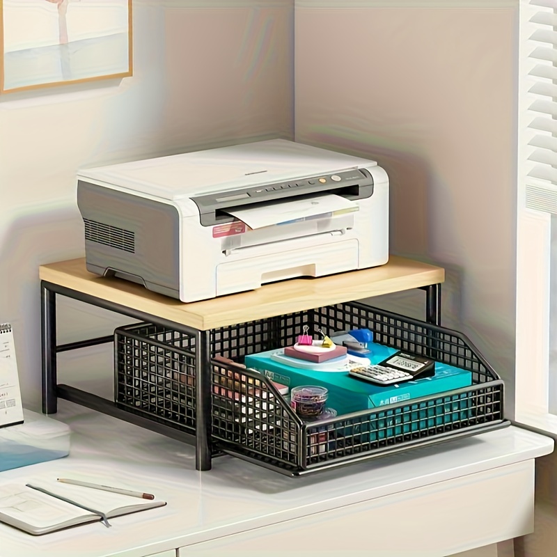 Black/White Kitchen Microwave Stand with Drawer, Space-Saving Storage Rack