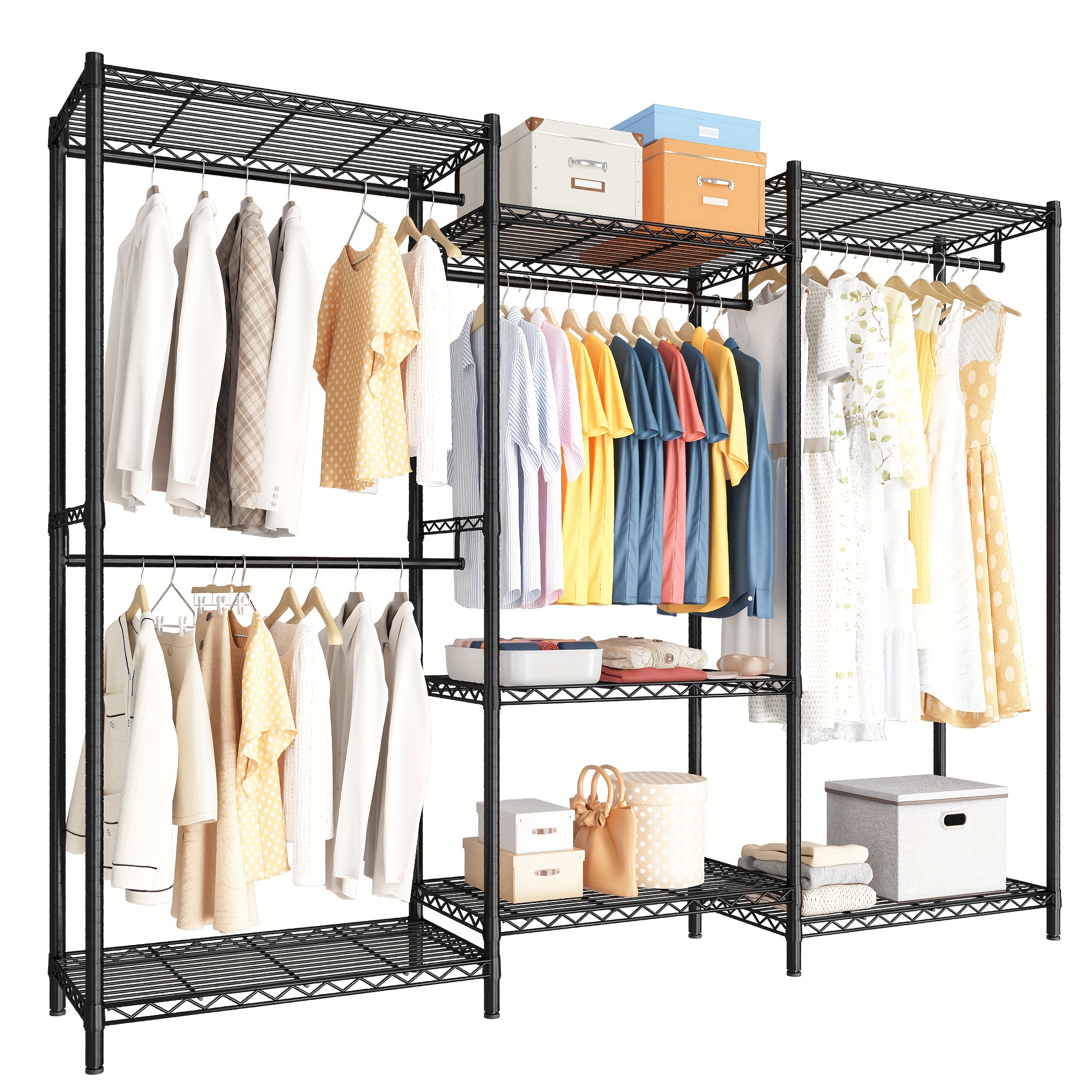 

Clothes Rack Heavy Duty Clothing Rack Load 900lbs Clothing Racks For Hanging Clothes Metal Garment Rack Portable Clothes Rack Heavy Duty Freestanding Closet Wardrobe 77.1" H X69.1" W X16.1" D, Black
