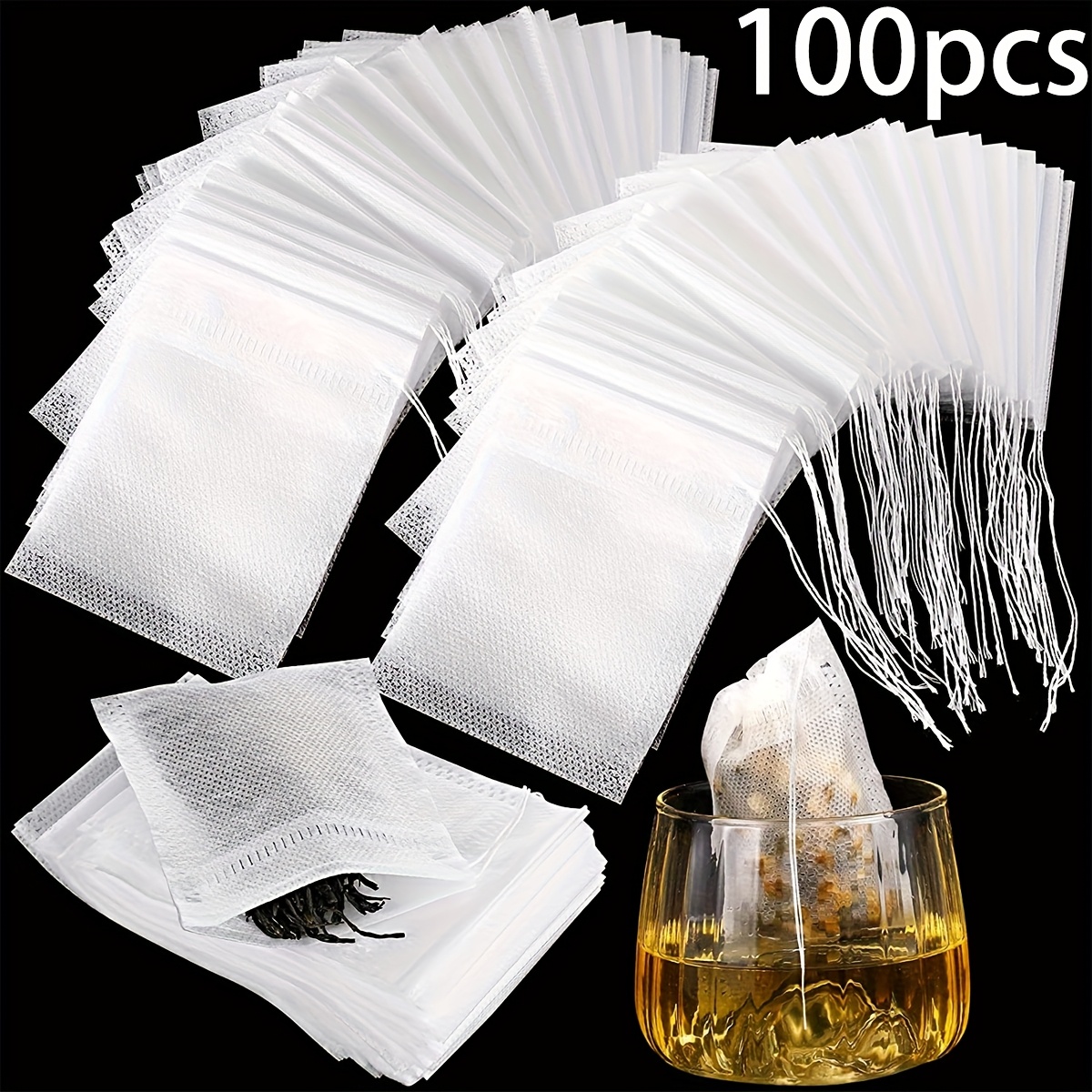 TEMU 100/200 Reusable Non-woven Tea Bags, Herbal Bags, Soup Bags, Versatile Filters, Durable With Drawstring Closure, Suitable For Bulk Tea, Soup,