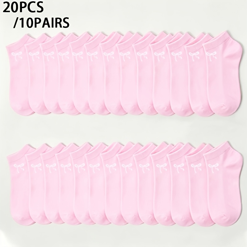 TEMU 10 Pairs Women's Pink Bow Invisible Socks, Cute Breathable Boat Socks, Suitable For Daily Wear, Sports