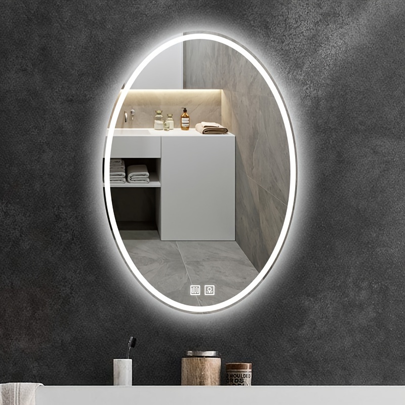 

Luxury Led Bathroom Mirror With , Adjustment & Defogging - Modern Wall Decor, 23.6" X 15.7", Us Plug