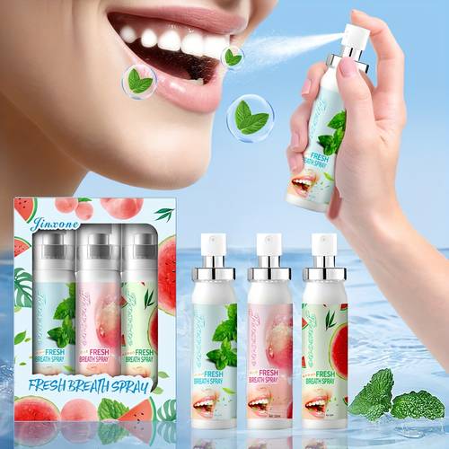 mint watermelon peach three different flavored breath sprays essential for parties dinners dates eliminates odors in long lasting fragrance bad breath breath portable oral spray for