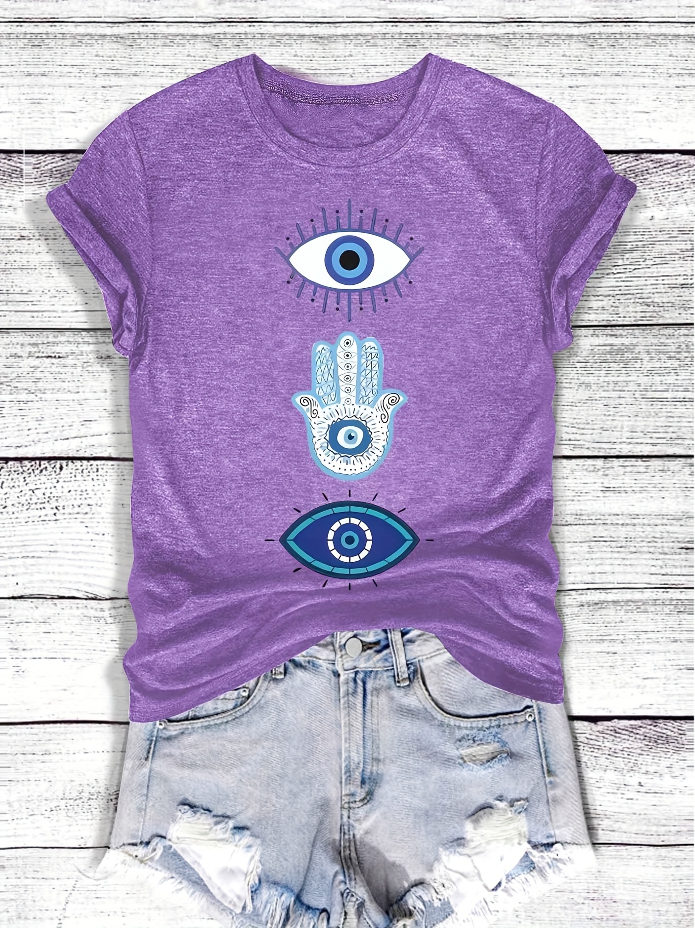 casual dames t shirt met mystiek oog hand grafische Temu Belgium