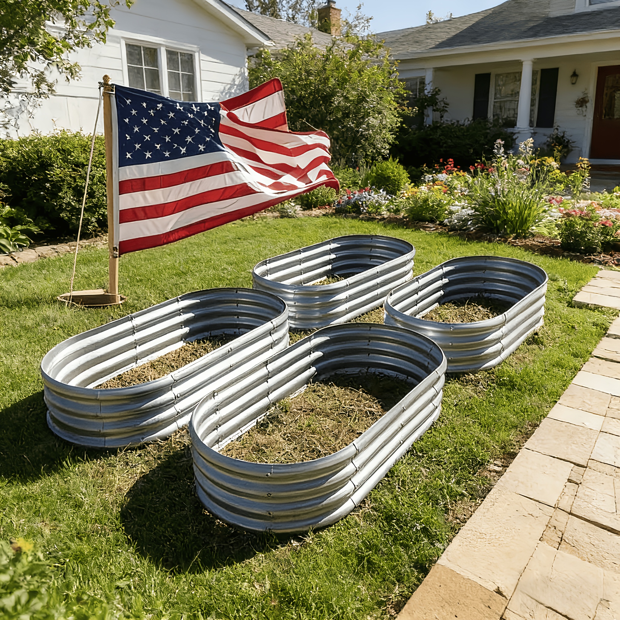 1 2 4pcs galvanized raised garden bed kit oval large metal planter garden boxes outdoor rust resistant   by  