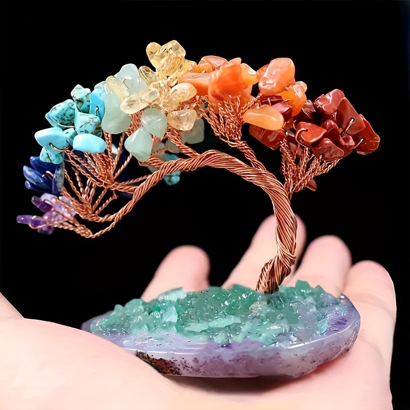 

1pc 7 Potted Plant Tree, Handcrafted Money Tree With Natural Agate Base, Lucky Decorative Craft For Wealth And Prosperity, Irregular Cracks & Small Gaps Possible