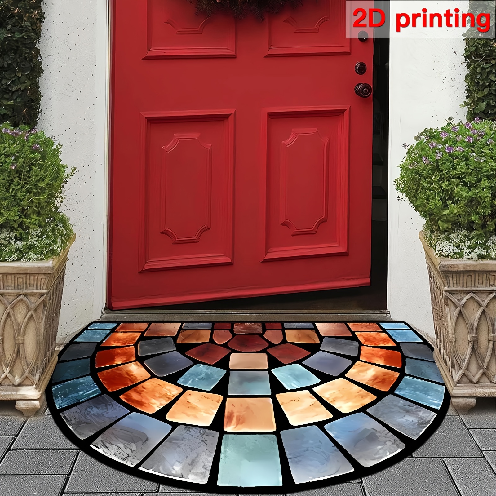 Image of 2d Flat 1pc Colored Stone Print Doormat - A Thick, Non-slip, Soft Ideal For Home Decoration, Perfect For And Living Rooms, 2d Flat