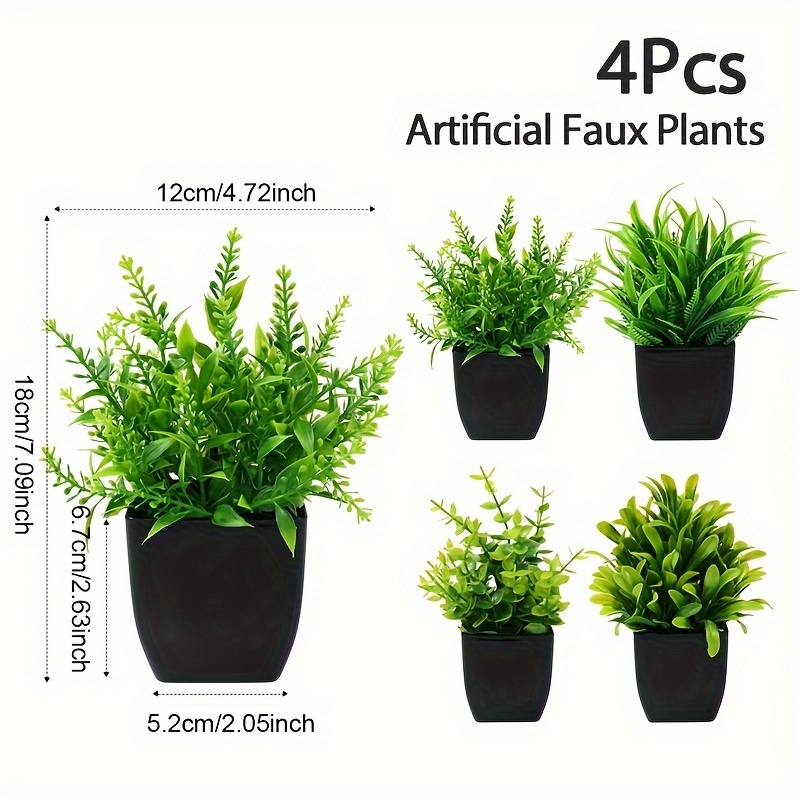 4pcs/set, Artificial Plants, Simulated Potted Realistic Green Eucalyptus, Home Office Decor, No Maintenance Required, Suitable For Kitchen, Bathroom, Bedroom, Living Room Decoration