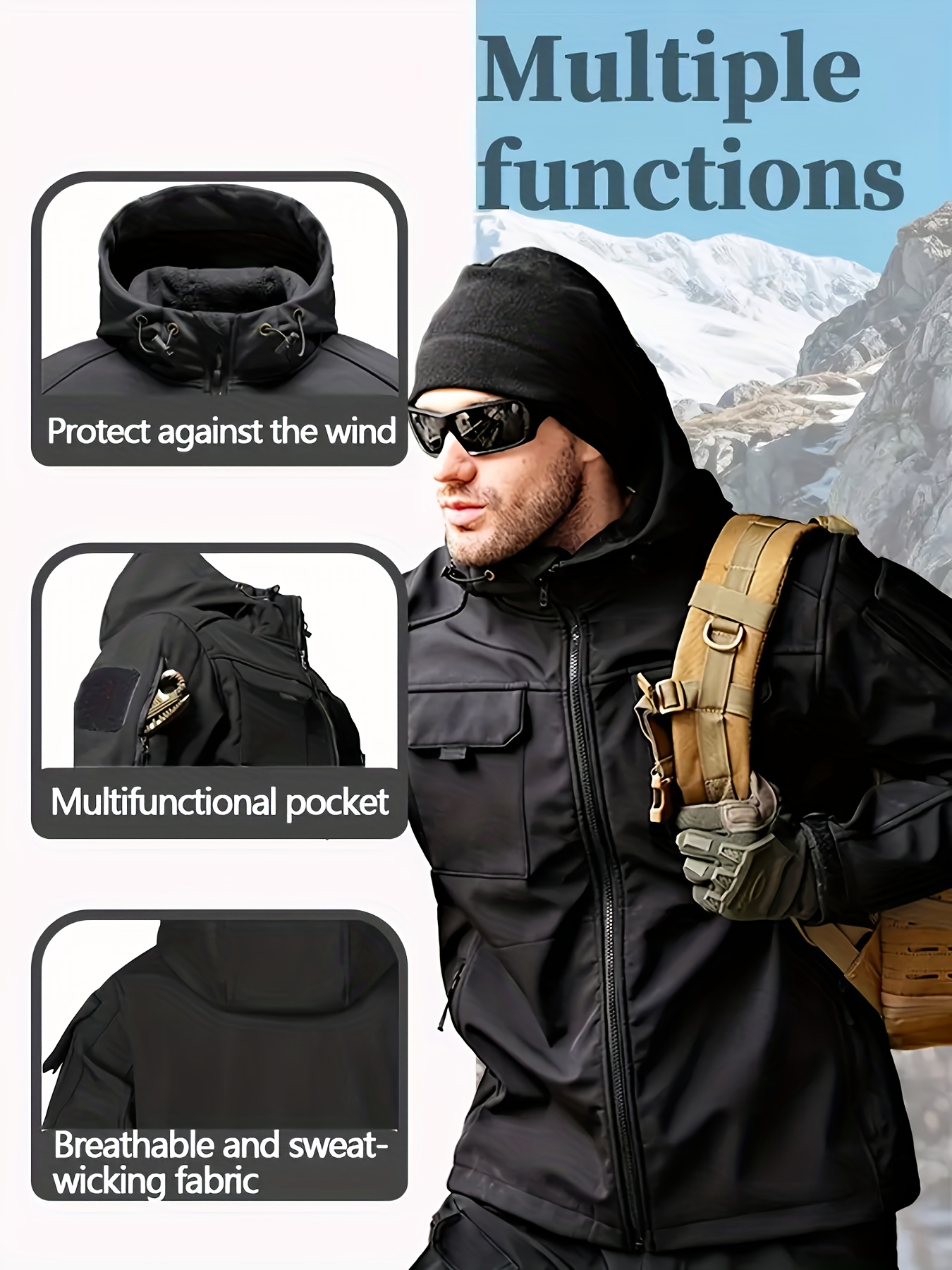 Men's Tactical Fleece Hooded Soft Shell Jacket & Overalls Set