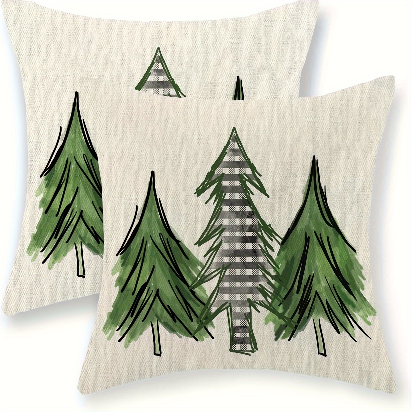 

2-pack Contemporary Christmas Tree Linen Throw Pillow Covers - Machine Washable, Zippered Cushion Cases For Home Decor, Holiday, Outdoor - Fits Various Room Types - 16x16/18x18/20x20 Inches